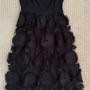 Anthropologie Black Midi Dress with Floral Texture